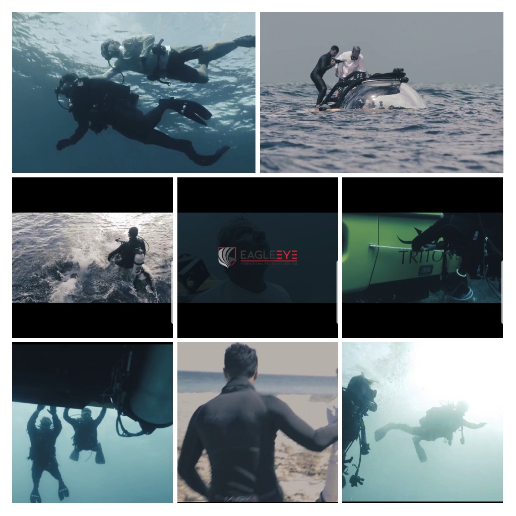 Collage of security agents scuba diving