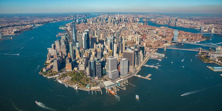 Aerial view to New York City Skyline Security services in New York City, NY